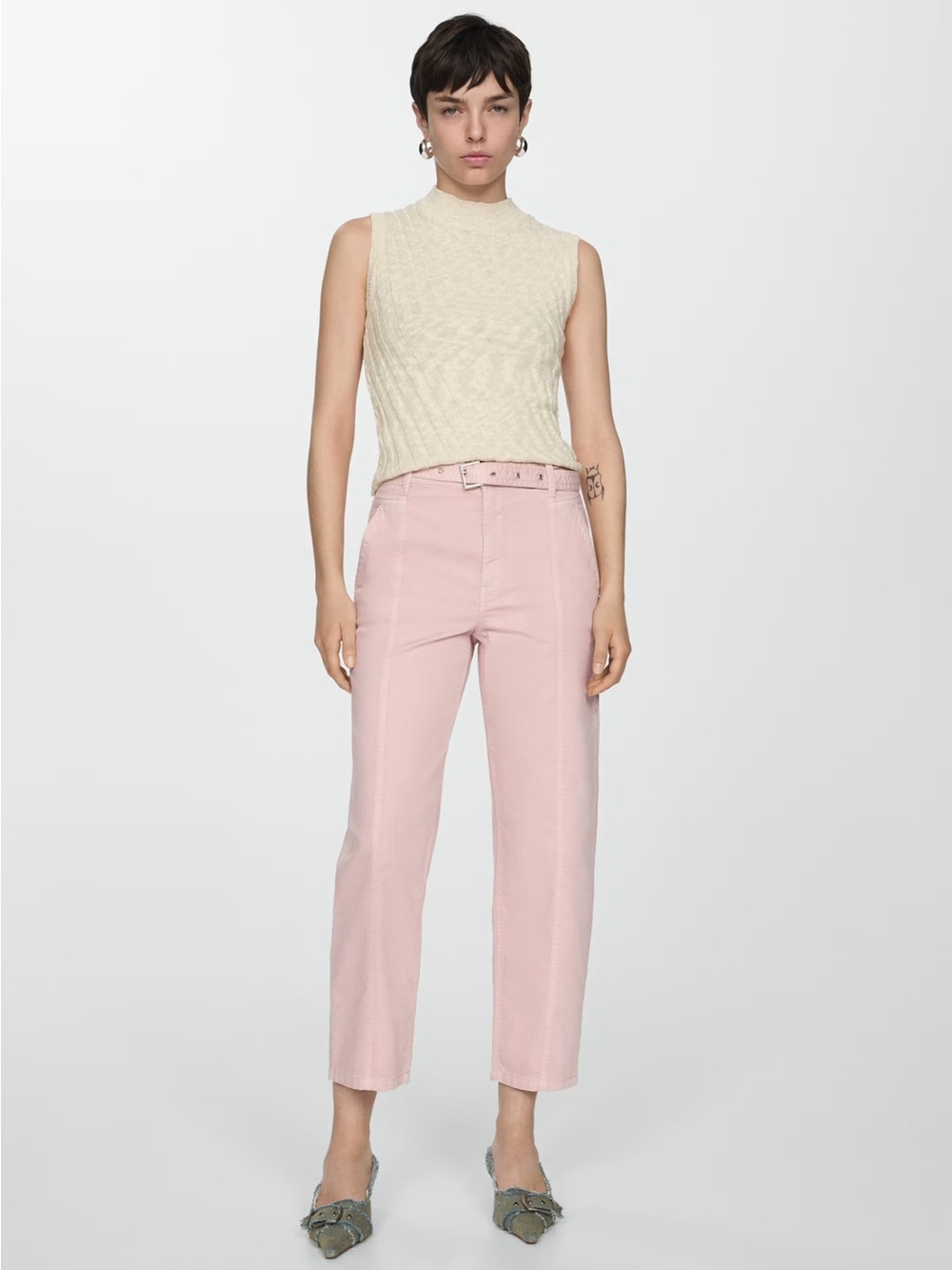 NWT Mango Slouchy Pink Jeans with Hem and Belt 36/4